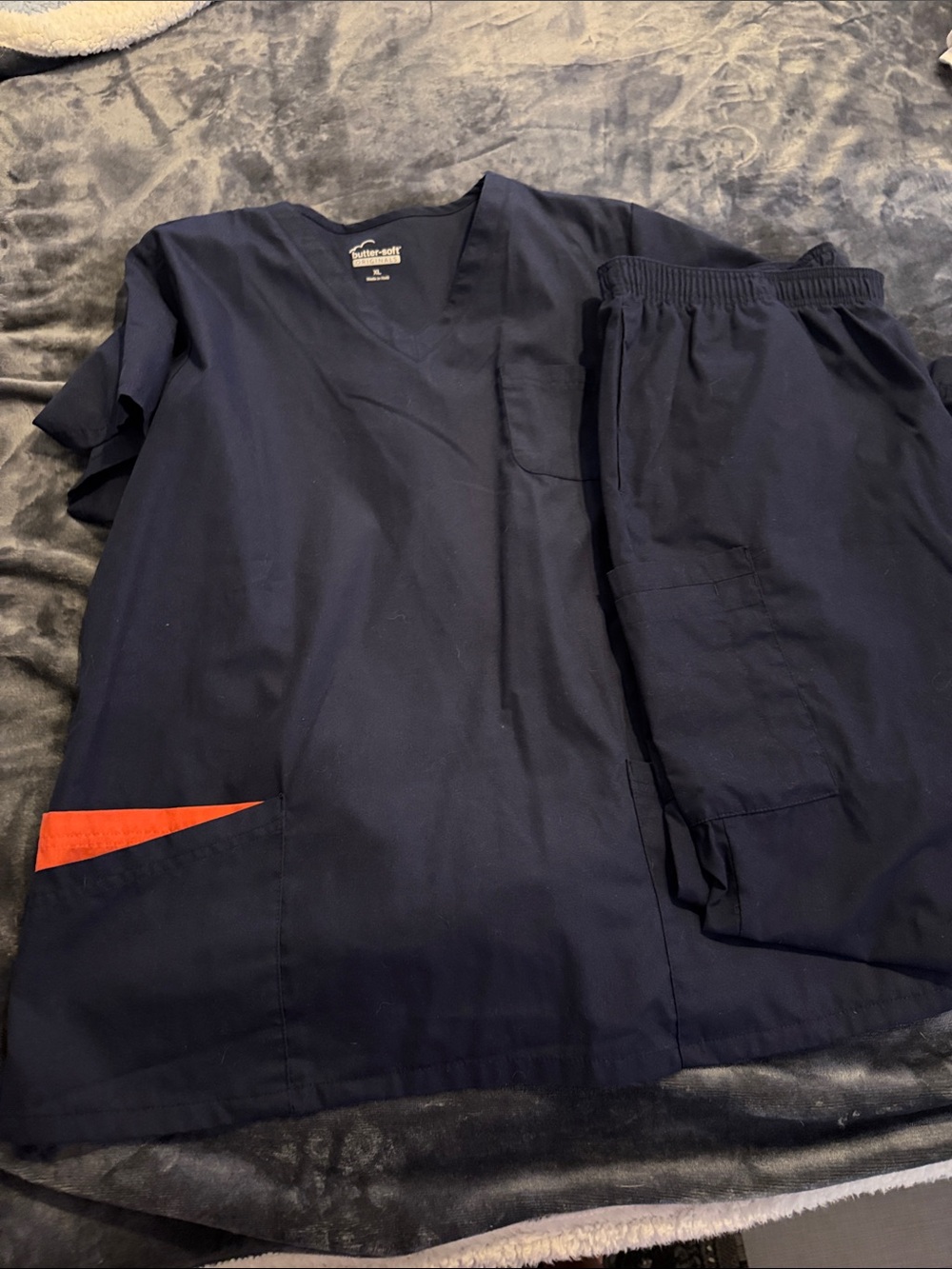 butter-soft Navy Scrub Set with Orange Pocket Detail